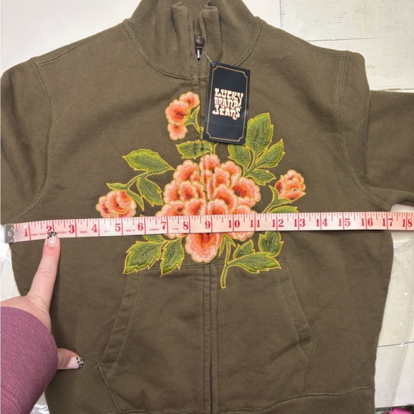 Lucky Brand Floral Flower Embroidered Full Zip Jacket Women Green Size XS New - Picture 3 of 6